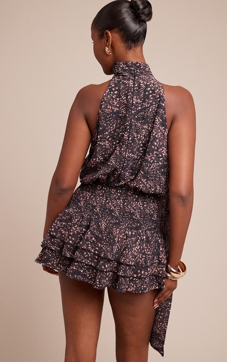 Pretty Little Thing Black Print Chiffon Scarf Detail Skort Romper