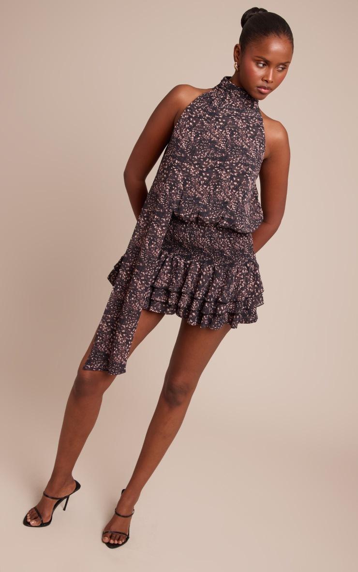 Pretty Little Thing Black Print Chiffon Scarf Detail Skort Romper