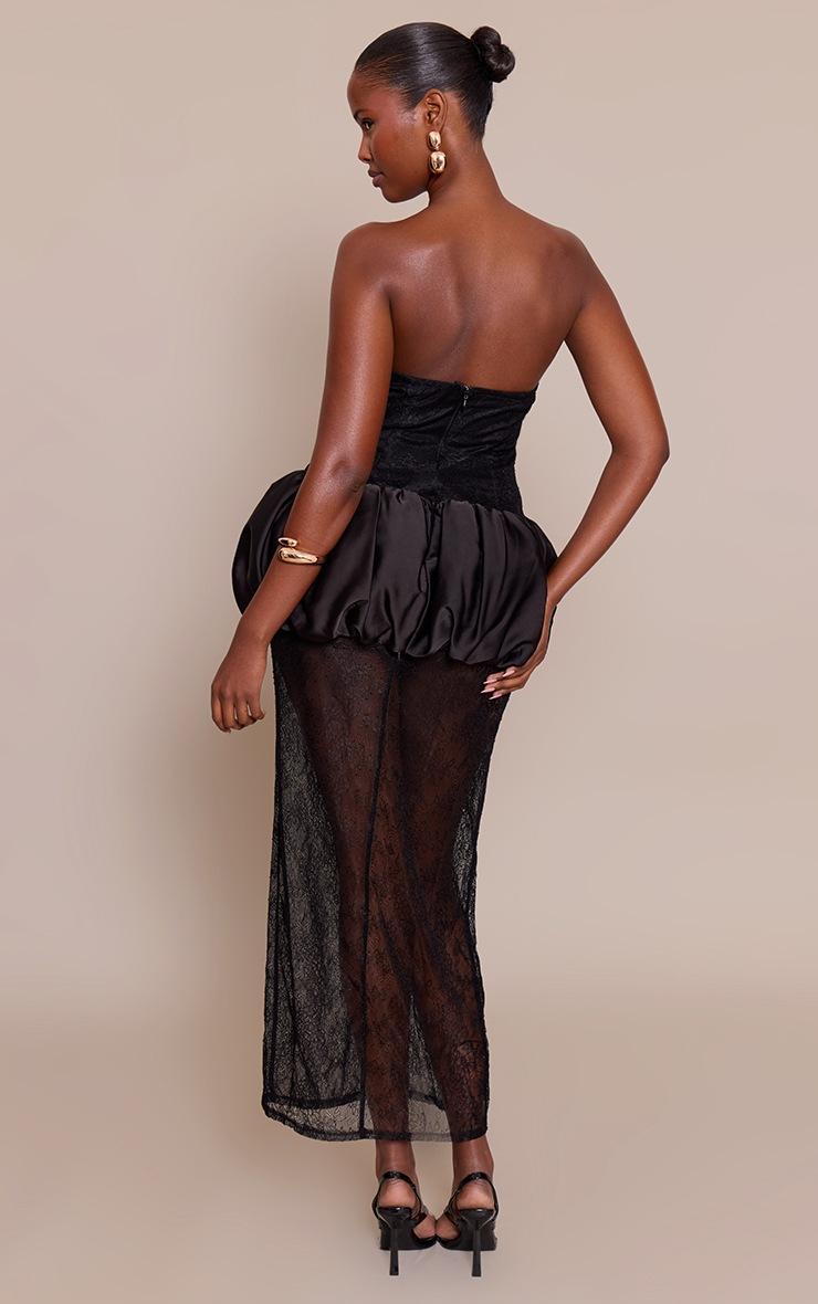 Pretty Little Thing Black Puff Ball Lace Detail Maxi Dress