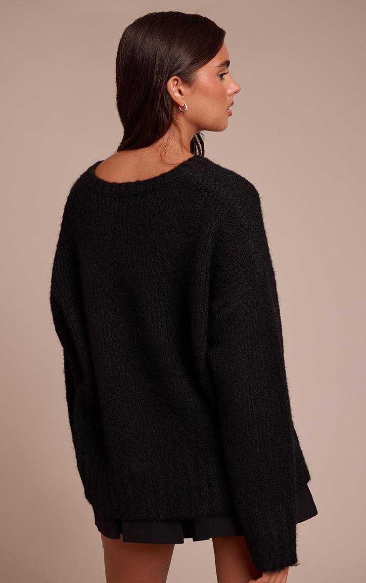 Pretty Little Thing Black Rib Detail Oversized Sweater