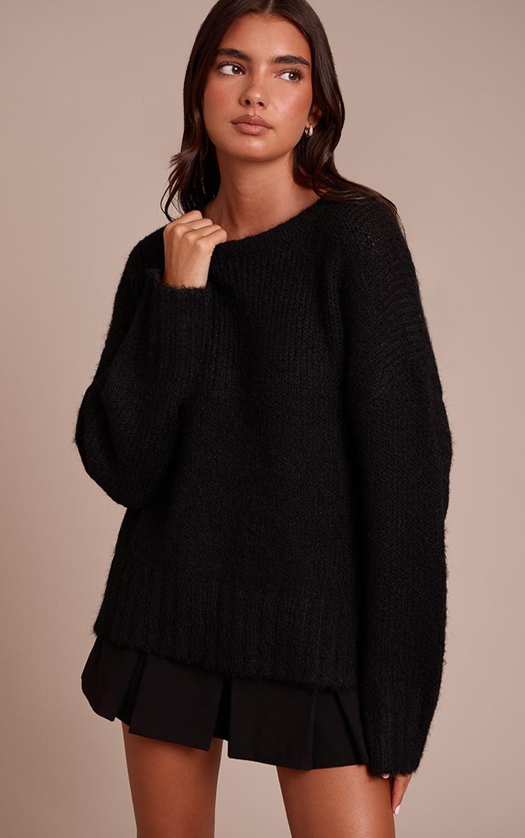 Pretty Little Thing Black Rib Detail Oversized Sweater