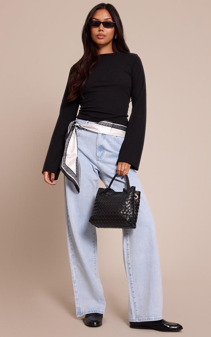 Pretty Little Thing Black Rib Onion Skin Flare Long Sleeve Top