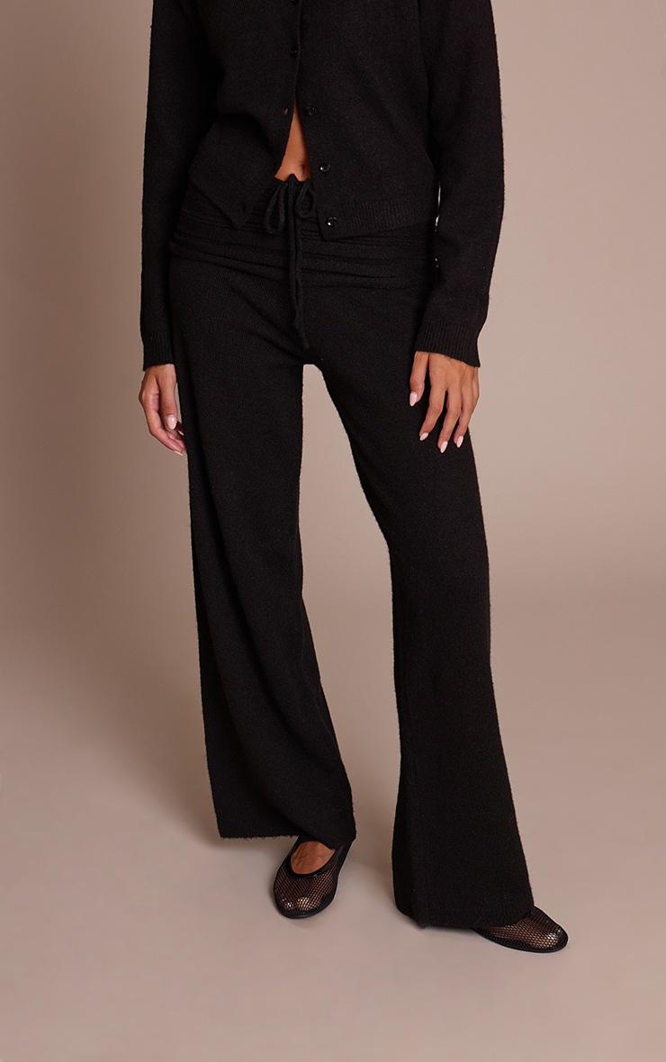 Pretty Little Thing Black Rib Soft Knit Fold Over Pant