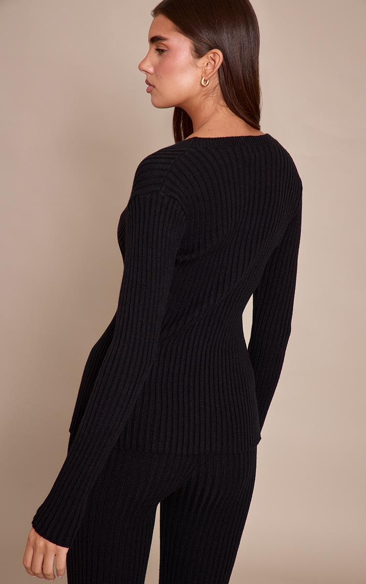 Pretty Little Thing Black Ribbed Knitted Long Sleeve Button Down Cardigan