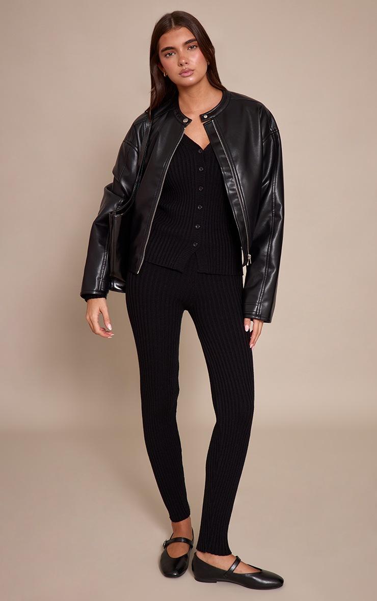 Pretty Little Thing Black Ribbed Knitted Long Sleeve Button Down Cardigan