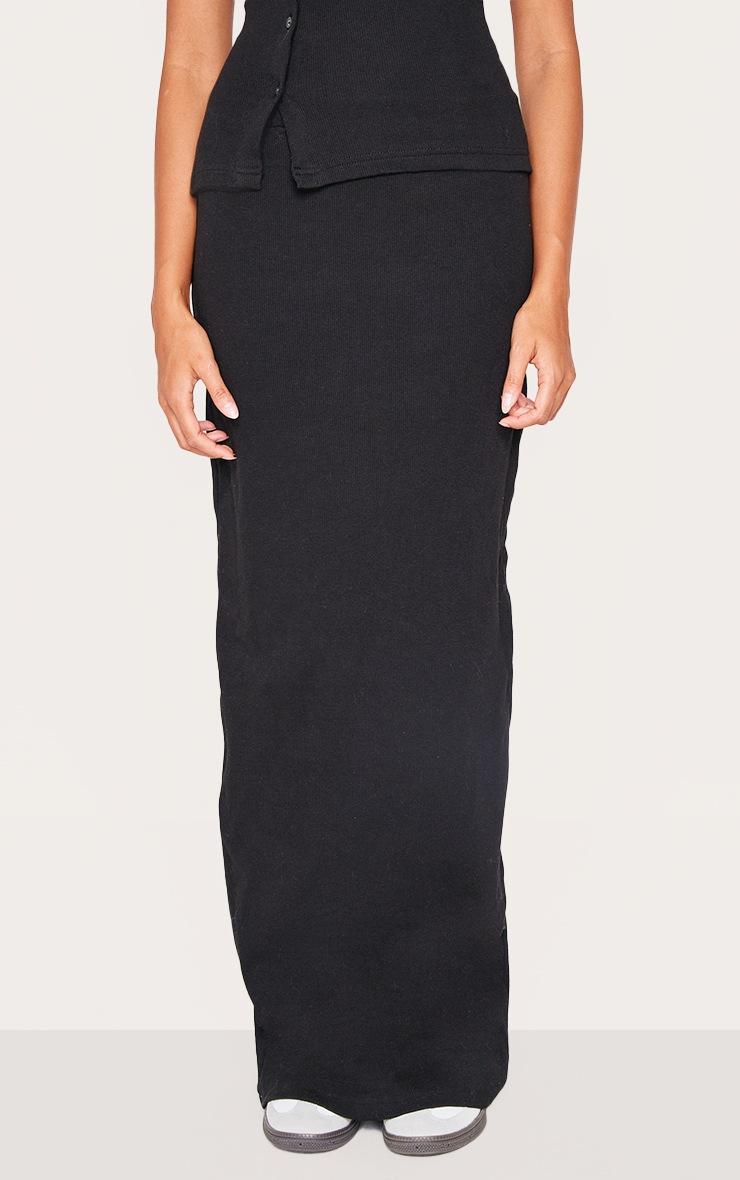 Pretty Little Thing Black Ribbed Maxi Mid Rise Skirt