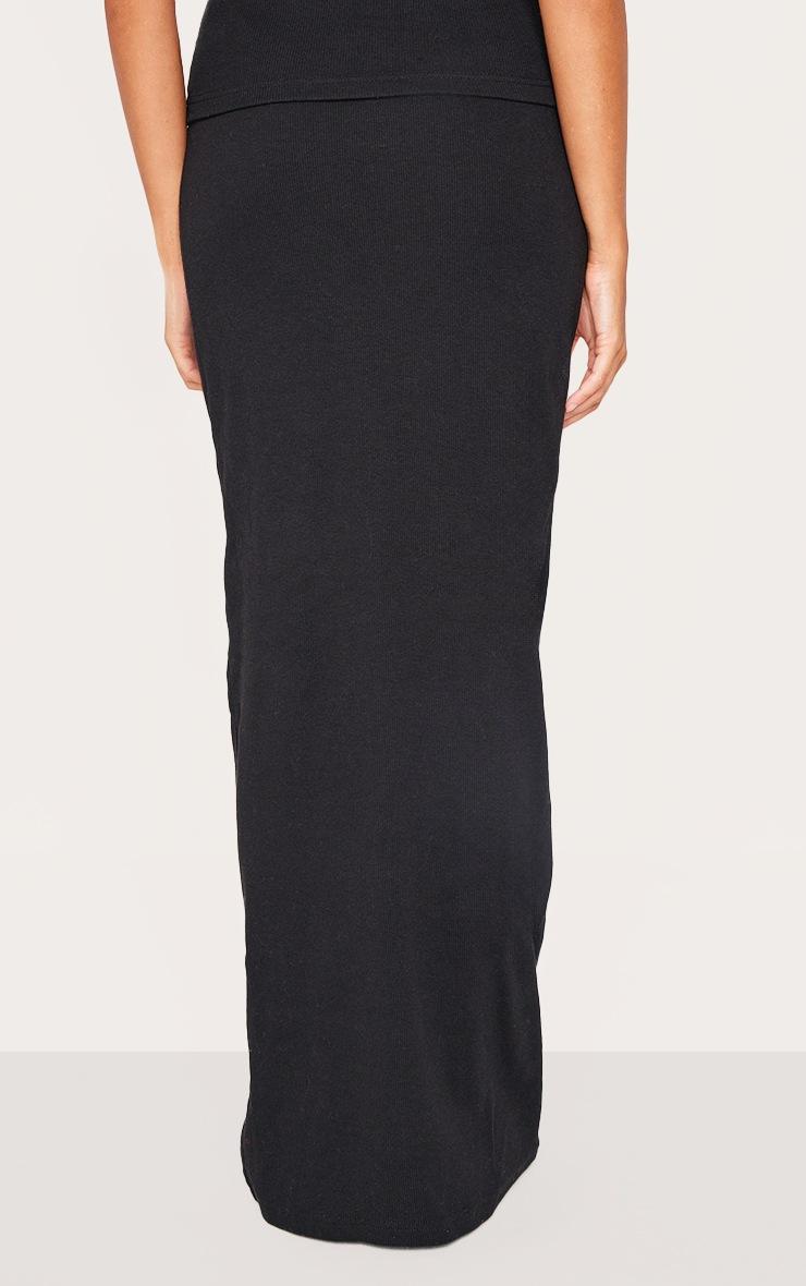 Pretty Little Thing Black Ribbed Maxi Mid Rise Skirt