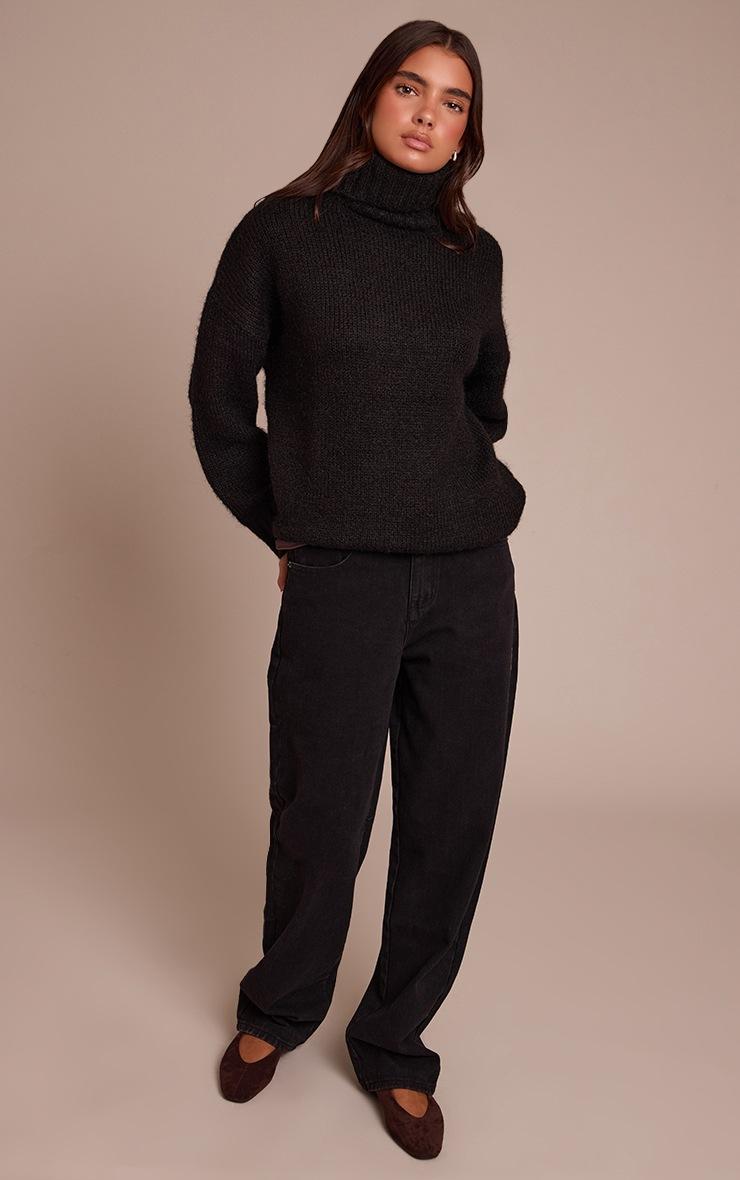 Pretty Little Thing Black Roll Neck Balloon Sleeve Oversized Sweater