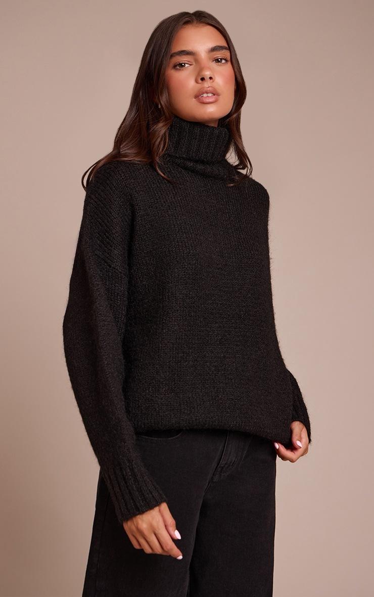Pretty Little Thing Black Roll Neck Balloon Sleeve Oversized Sweater