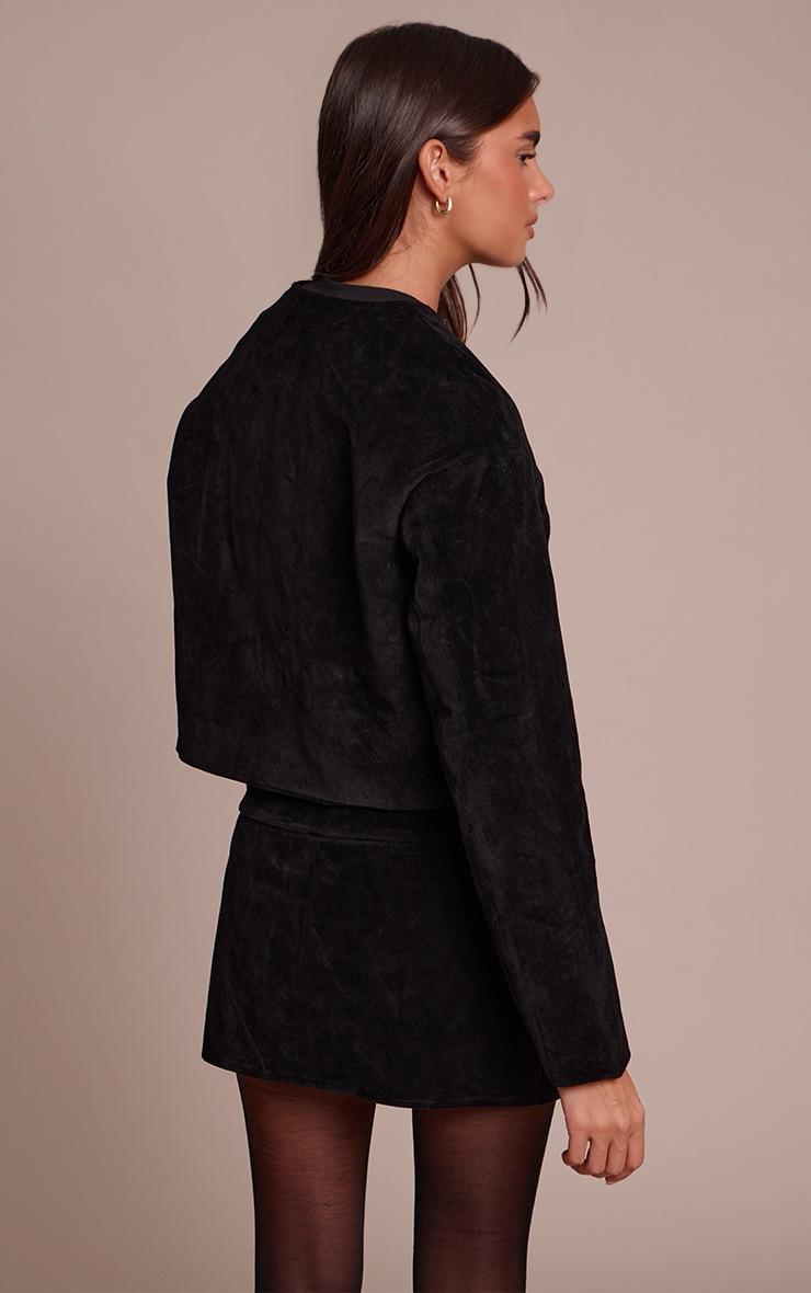 Pretty Little Thing Black Round Neck Gold Button Suede Jacket