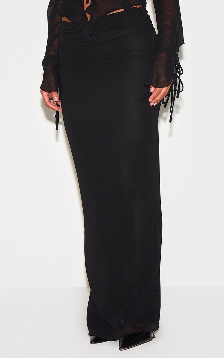 Pretty Little Thing Black Ruched Chiffon Maxi Skirt
