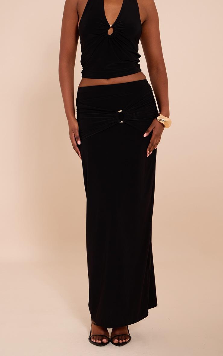 Pretty Little Thing Black Ruched Detail Flowy Maxi Skirt