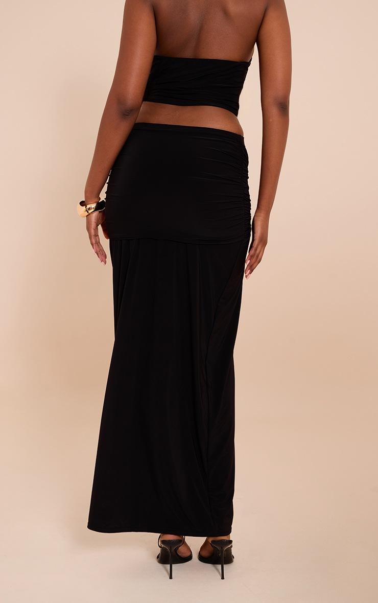 Pretty Little Thing Black Ruched Detail Flowy Maxi Skirt