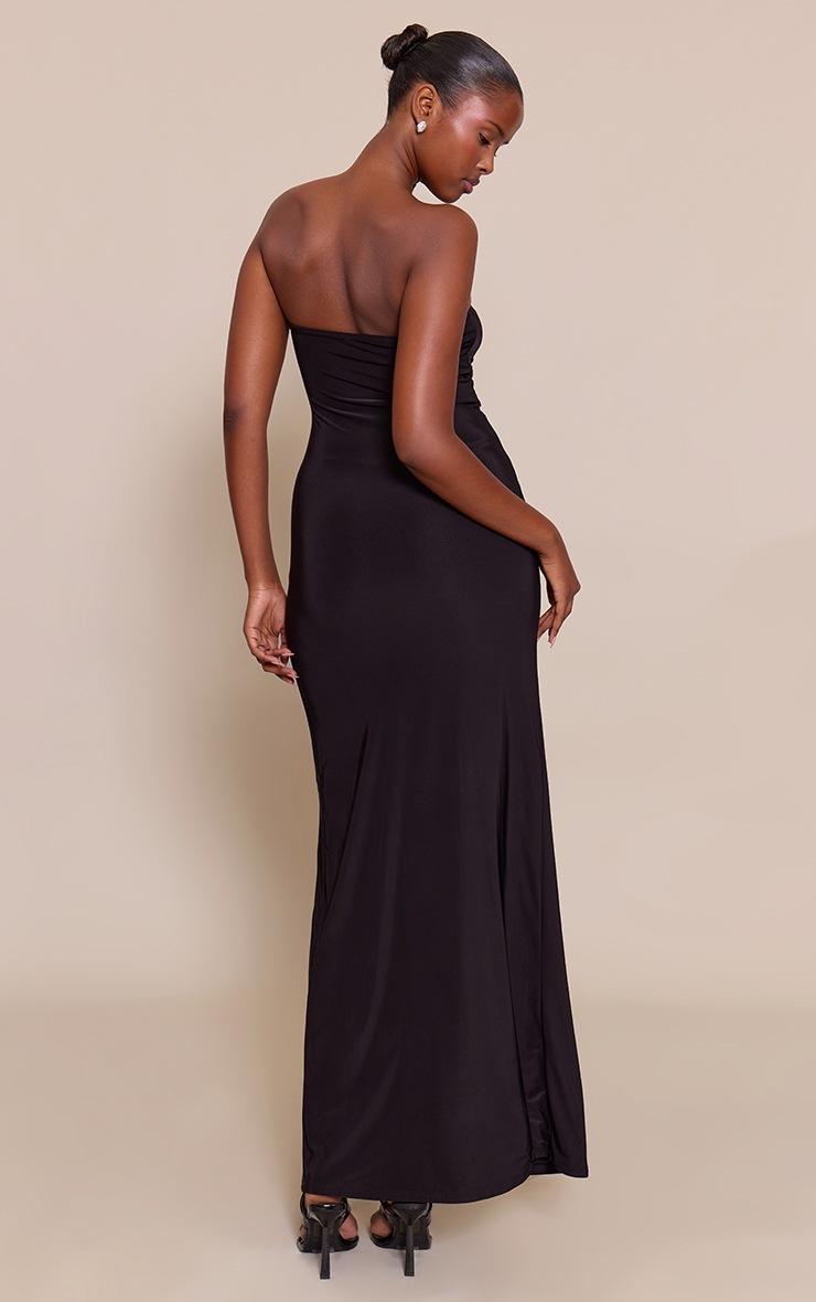Pretty Little Thing Black Ruched Drape Detail Slinky Maxi Dress