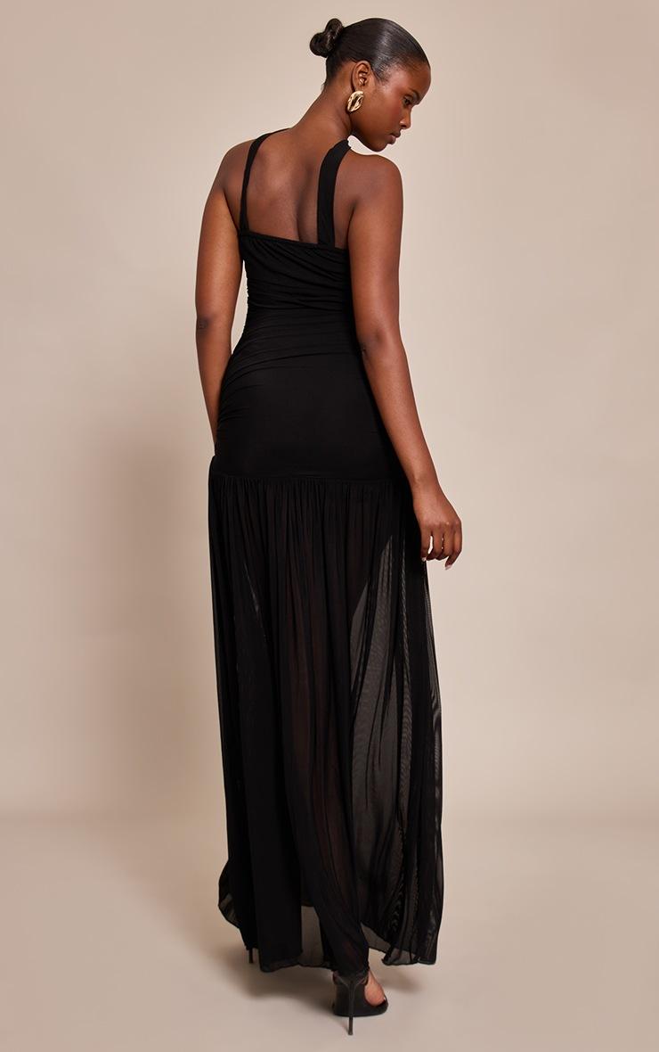 Pretty Little Thing Black Ruched Scarf Dropped Waist Maxi Dress