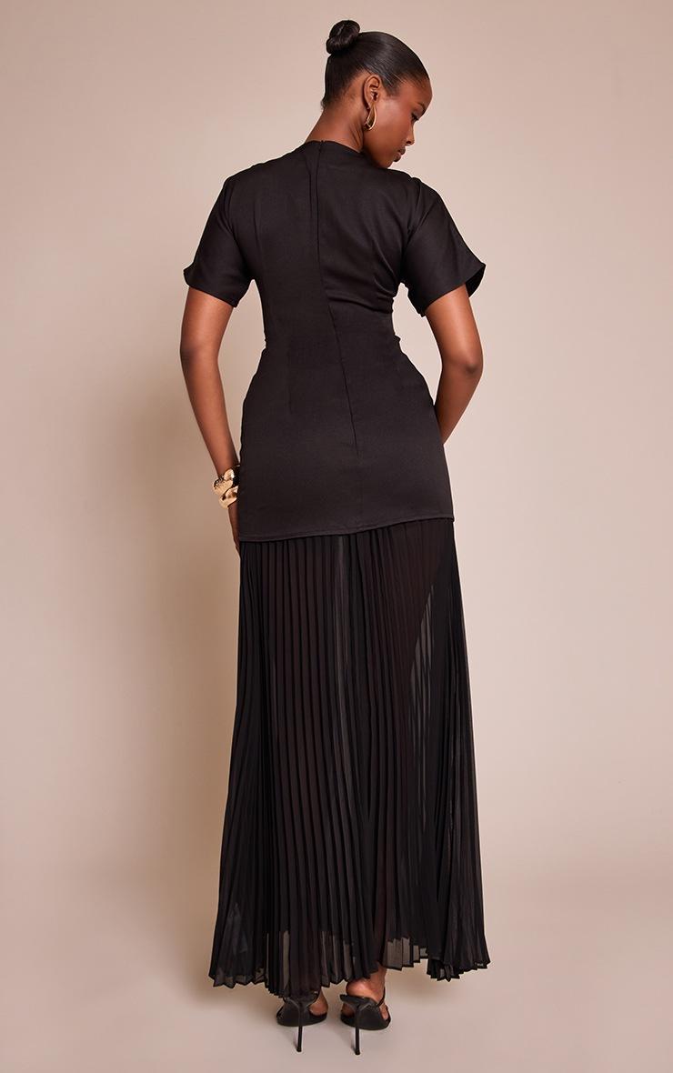 Pretty Little Thing Black Satin Back Tie Pleated Hem Maxi Dress