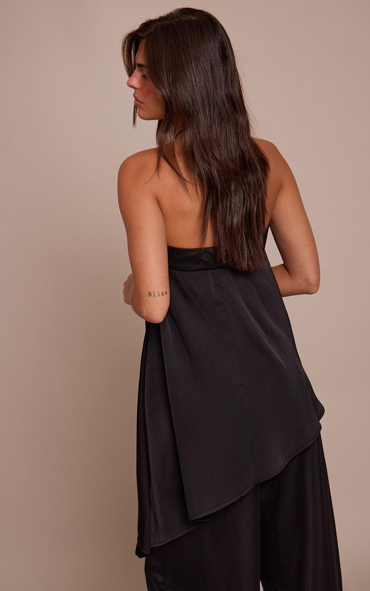 Pretty Little Thing Black Satin Bandeau Asymmetric Hem Floaty Long Top