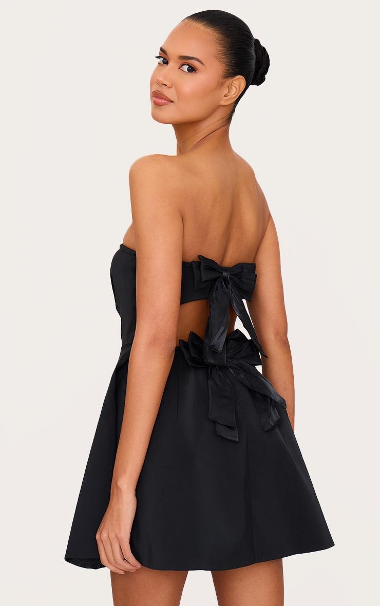 Pretty Little Thing Black Satin Bandeau Bow Back Shift Dress