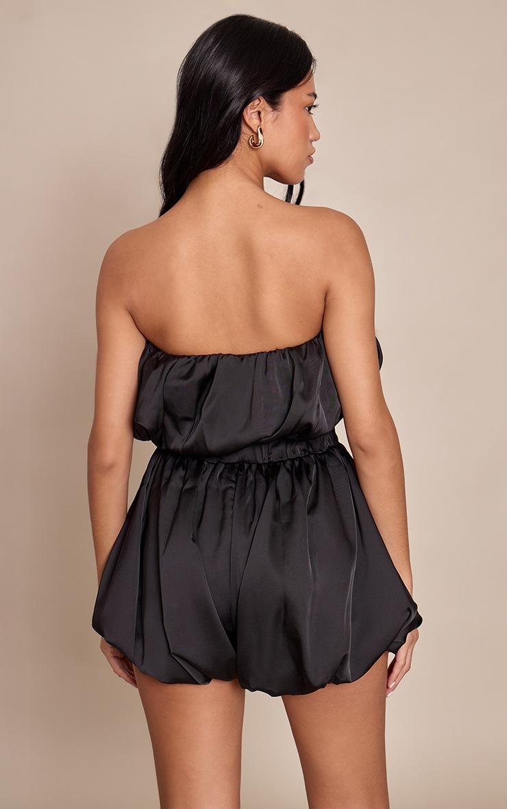 Pretty Little Thing Black Satin Bandeau Puff Romper