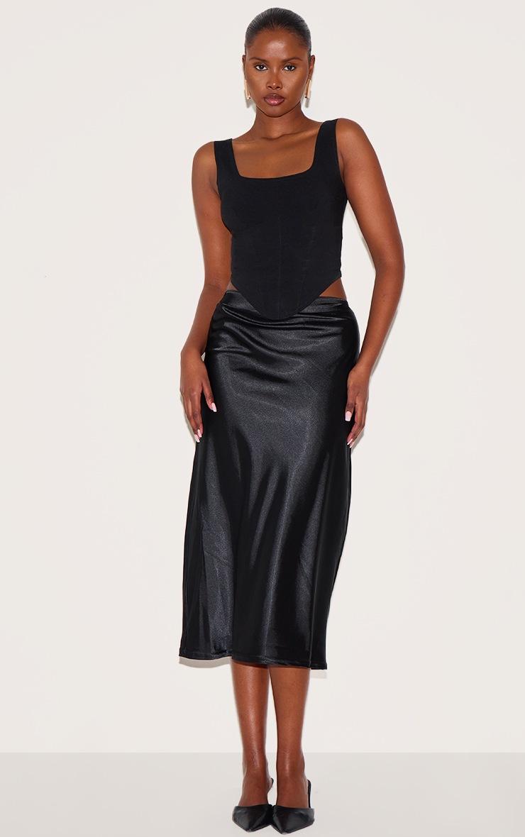 Pretty Little Thing Black Satin Bias Cut Midi Skirt