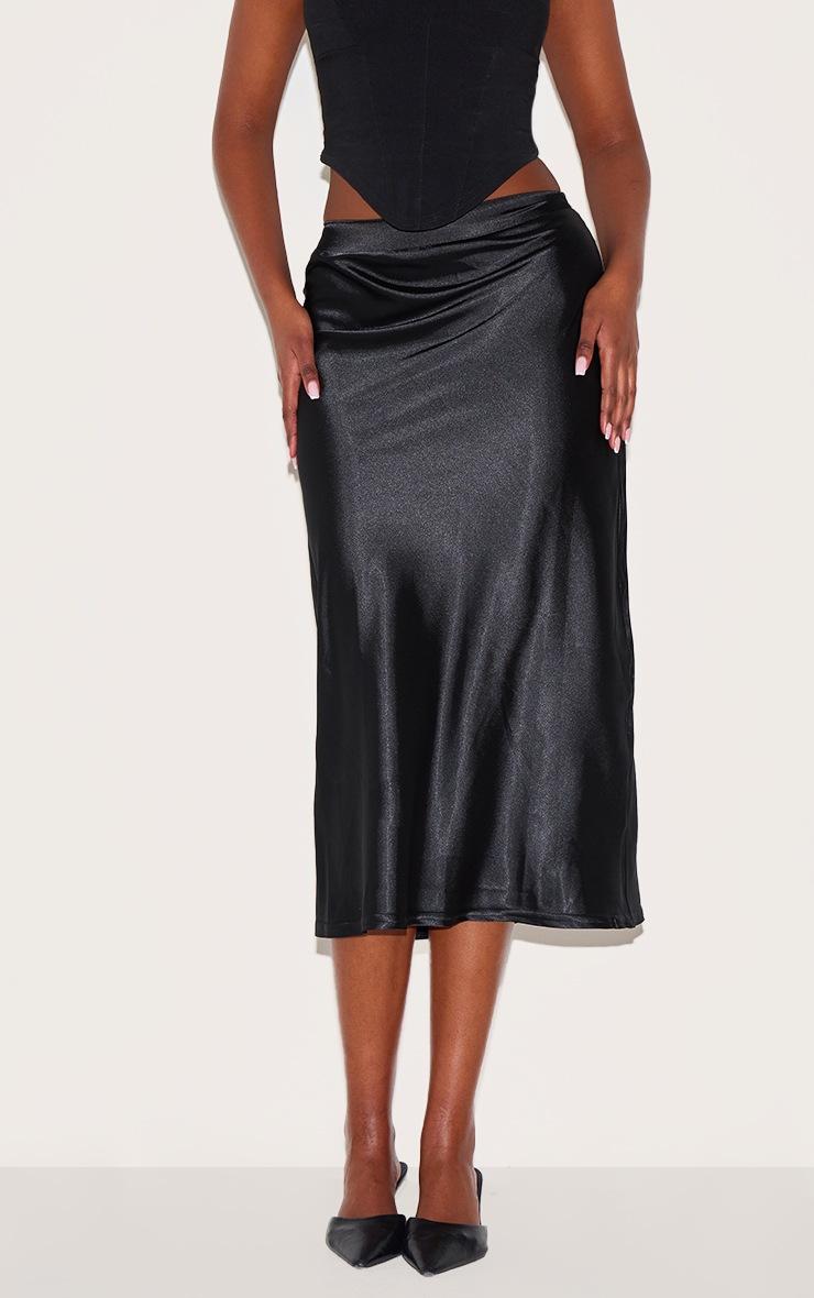 Pretty Little Thing Black Satin Bias Cut Midi Skirt