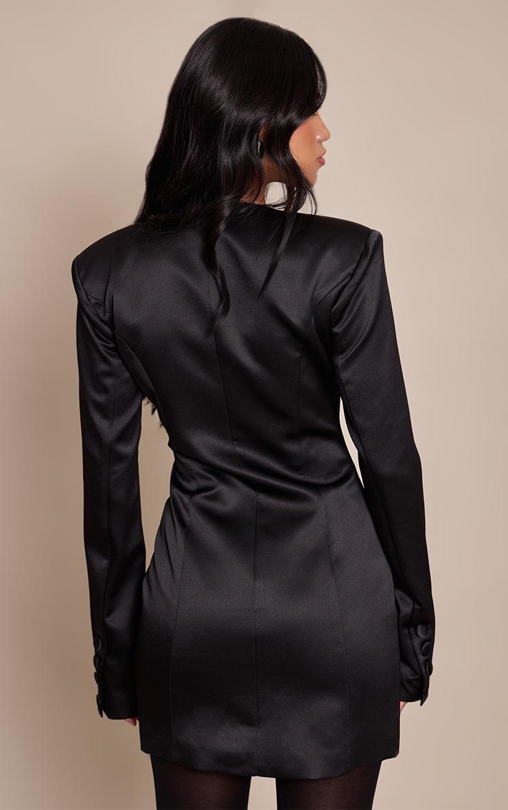 Pretty Little Thing Black Satin Button Long Sleeve Blazer