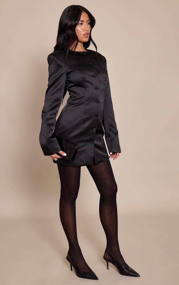 Pretty Little Thing Black Satin Button Long Sleeve Blazer