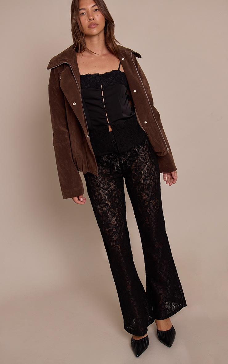 Pretty Little Thing Black Satin Button Up Lace Detail Cami