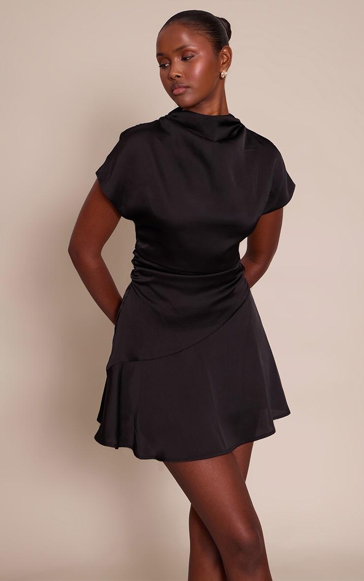 Pretty Little Thing Black Satin Cap Sleeve Mini Dress