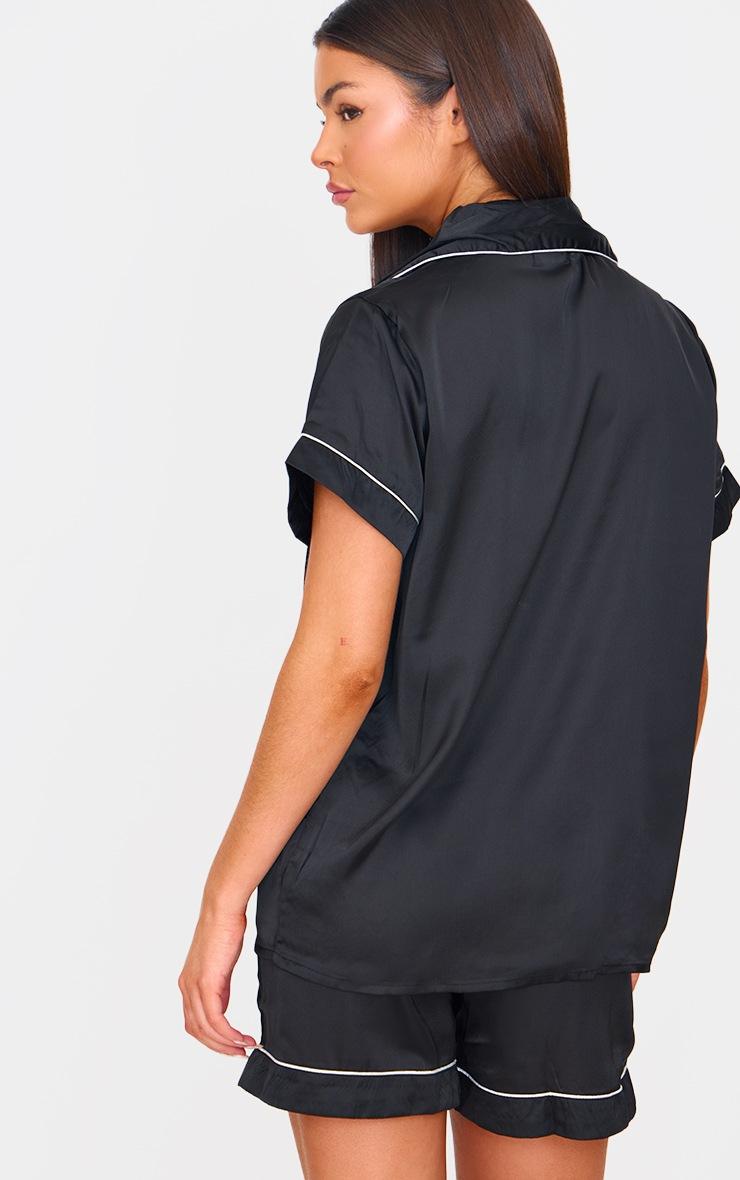 Pretty Little Thing Black Satin Contrast Piping Short Pj Set