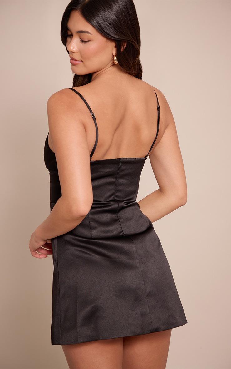Pretty Little Thing Black Satin Cut Out V Bust Mini Shift Dress