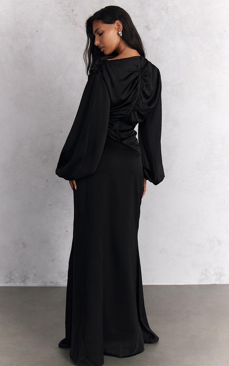 Pretty Little Thing Black Satin Dipped Waist Maxi Skirt