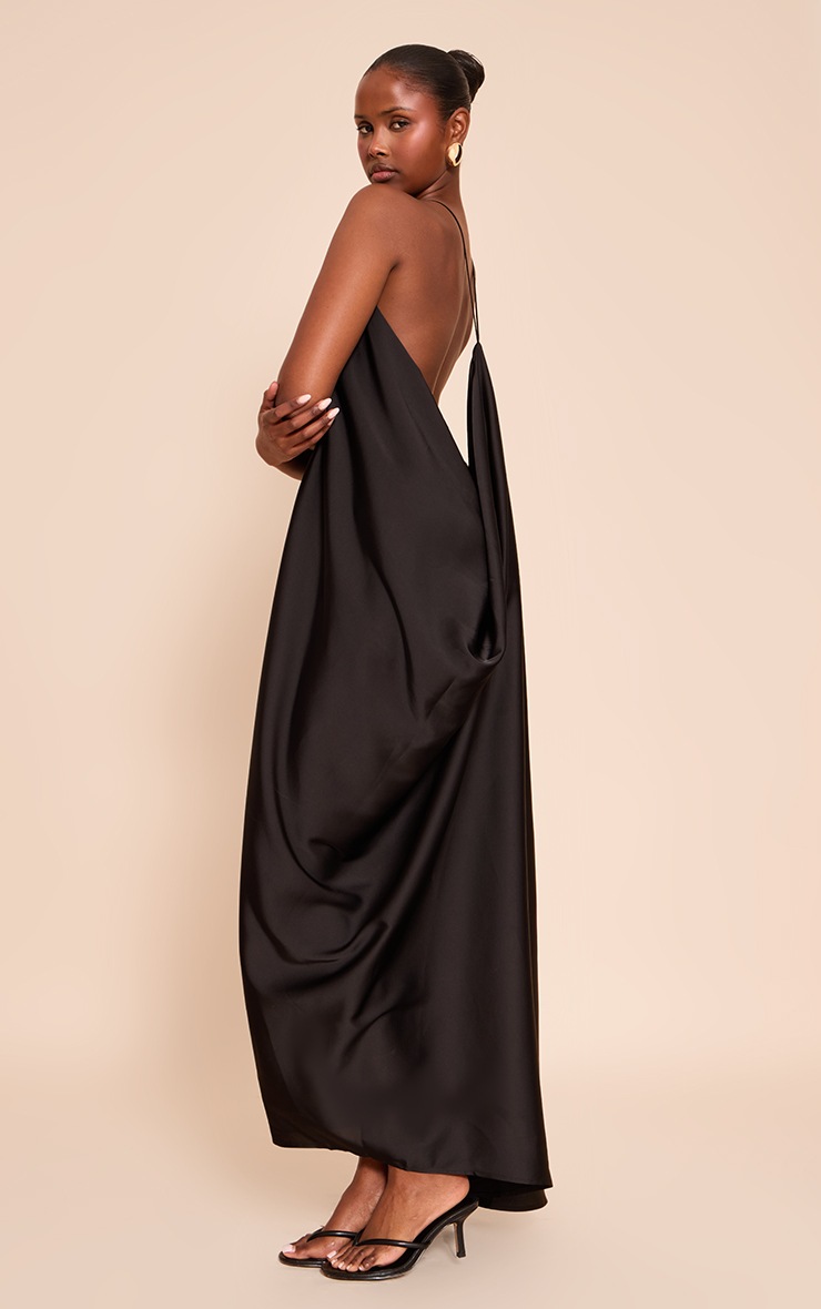 Pretty Little Thing Black Satin Drape Back Detail Maxi Dress