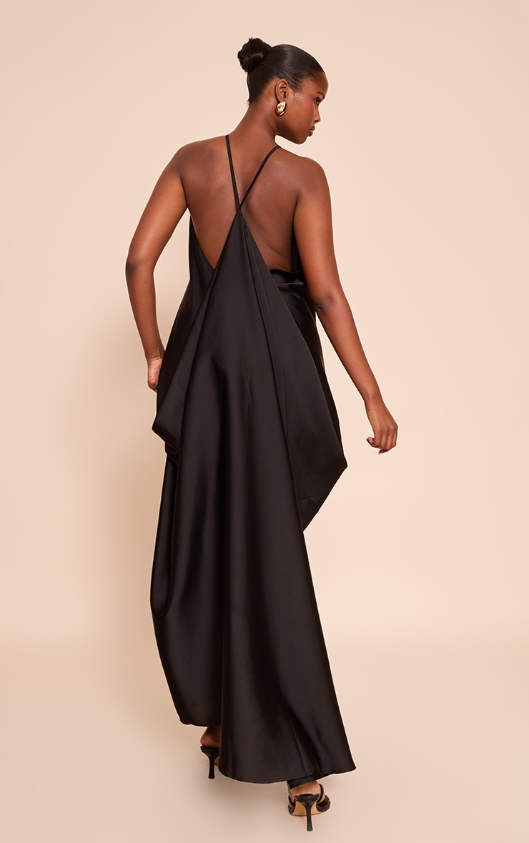 Pretty Little Thing Black Satin Drape Back Detail Maxi Dress