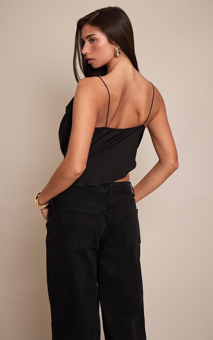 Pretty Little Thing Black Satin Drape Plunge Cowl Top