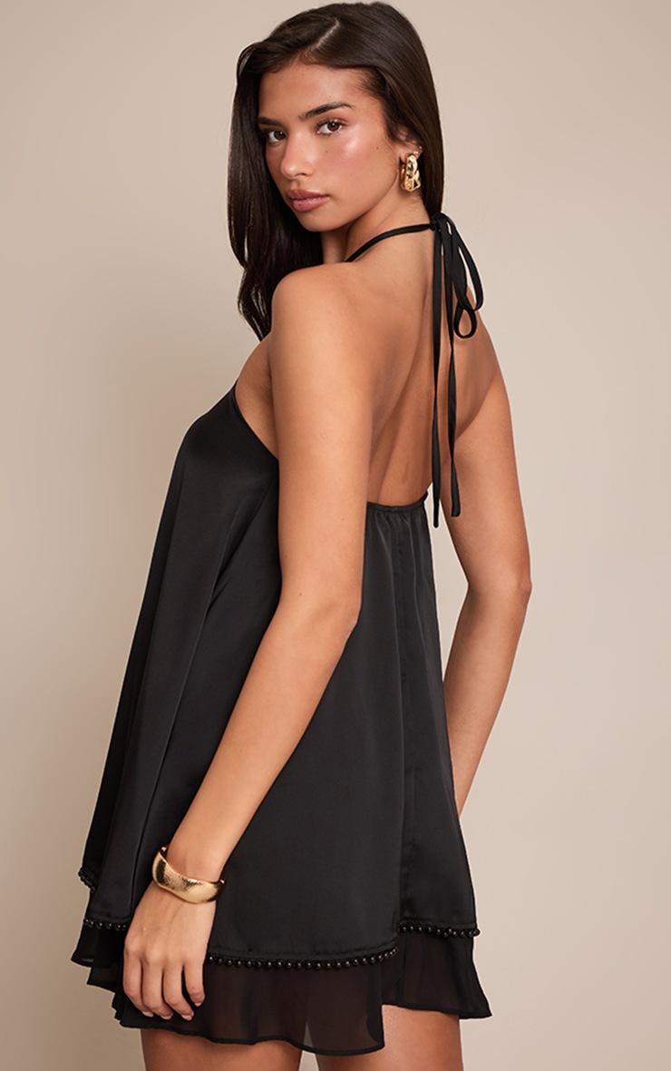 Pretty Little Thing Black Satin Halterneck Smock Mini Dress