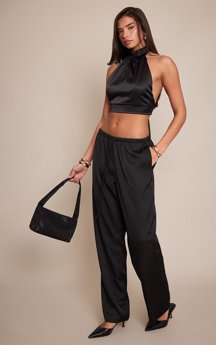 Pretty Little Thing Black Satin High Neck Backless Top