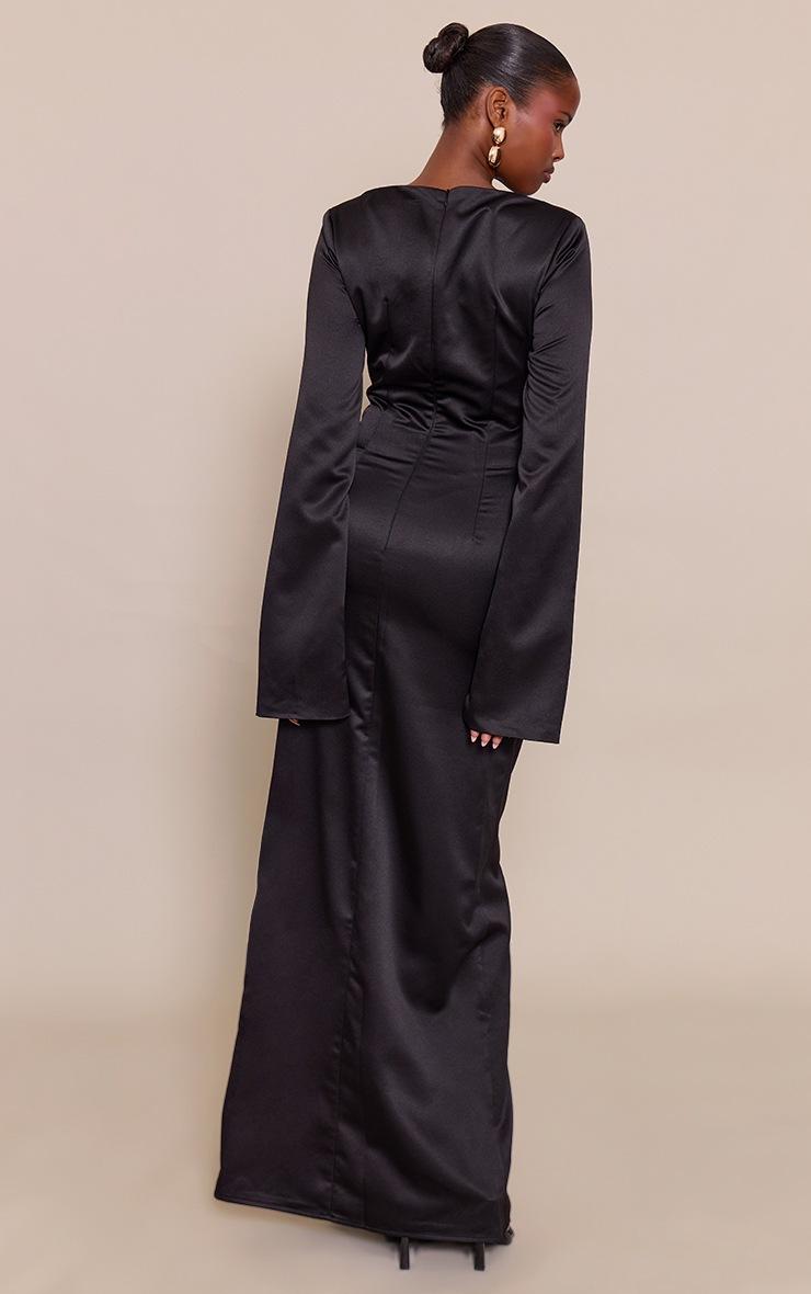 Pretty Little Thing Black Satin High Neck Flared Sleeve Maxi Dress