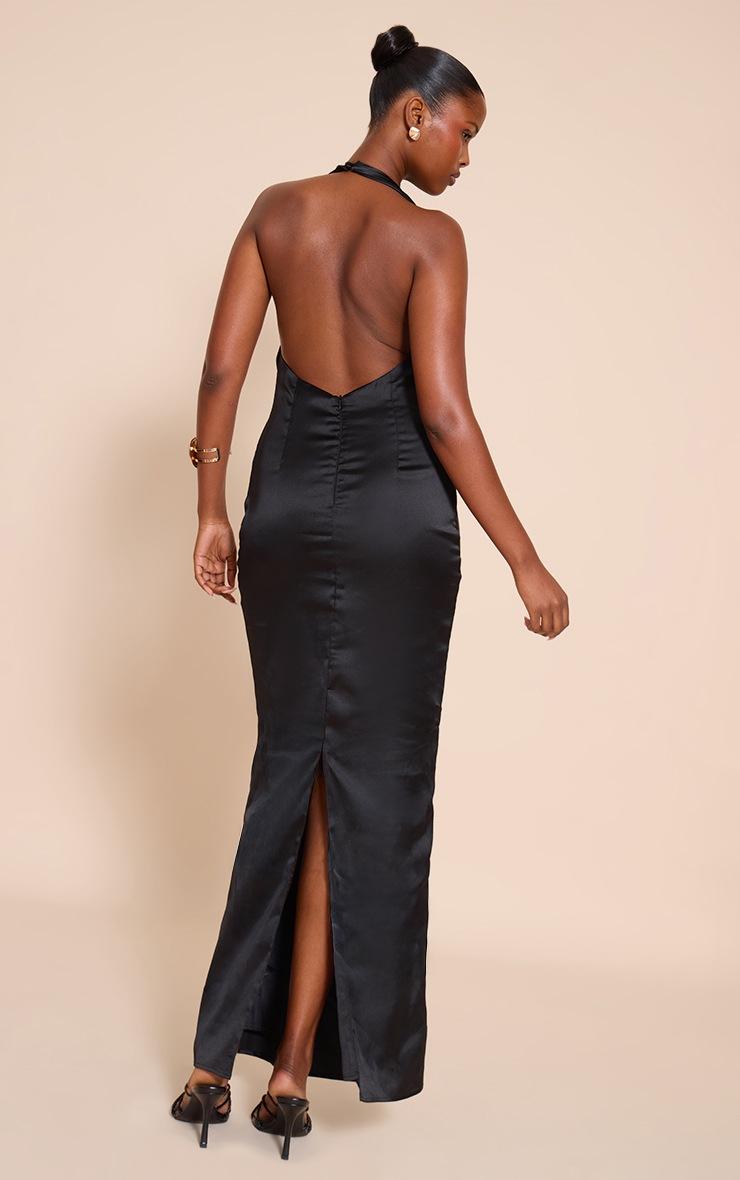 Pretty Little Thing Black Satin Knot Detail Maxi Dress