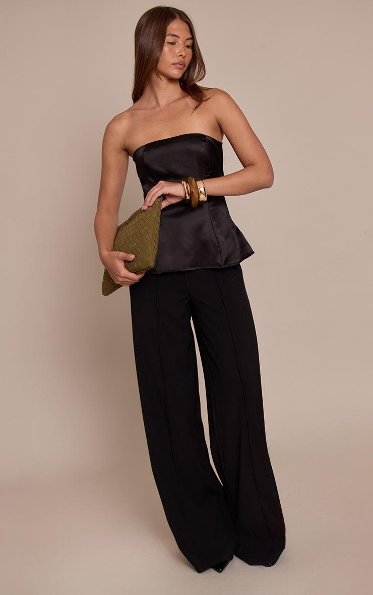 Pretty Little Thing Black Satin Longline Bandeau Top