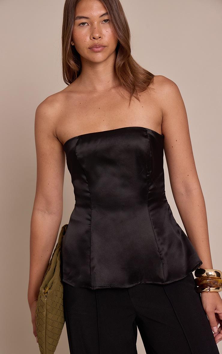 Pretty Little Thing Black Satin Longline Bandeau Top