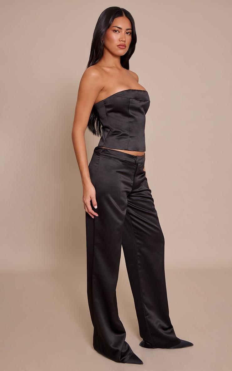 Pretty Little Thing Black Satin Low Rise Straight Leg Pant