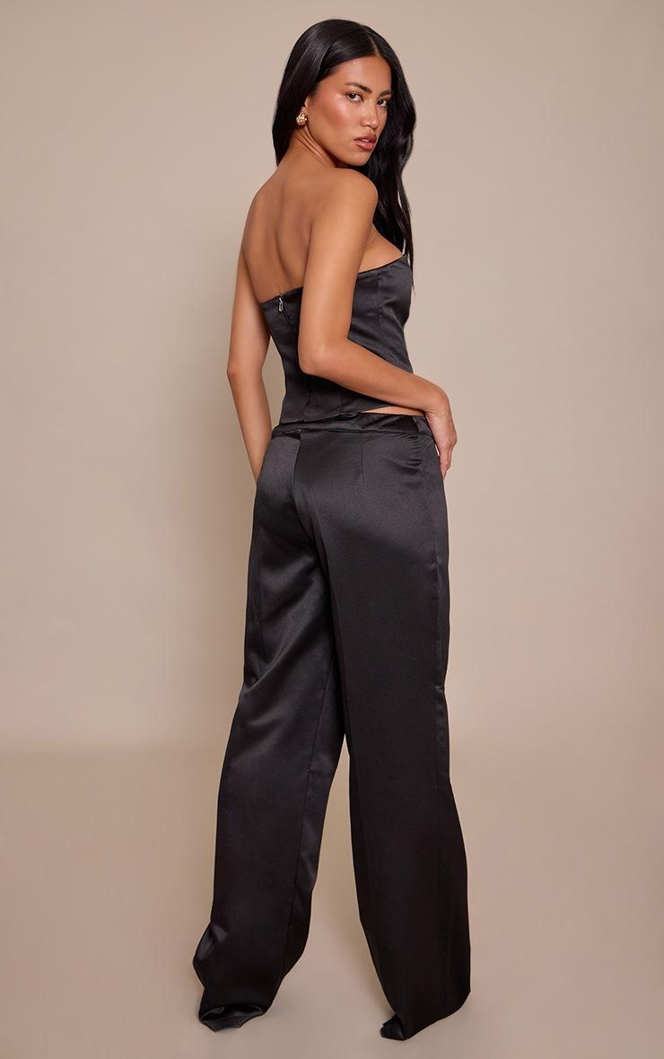 Pretty Little Thing Black Satin Low Rise Straight Leg Pant