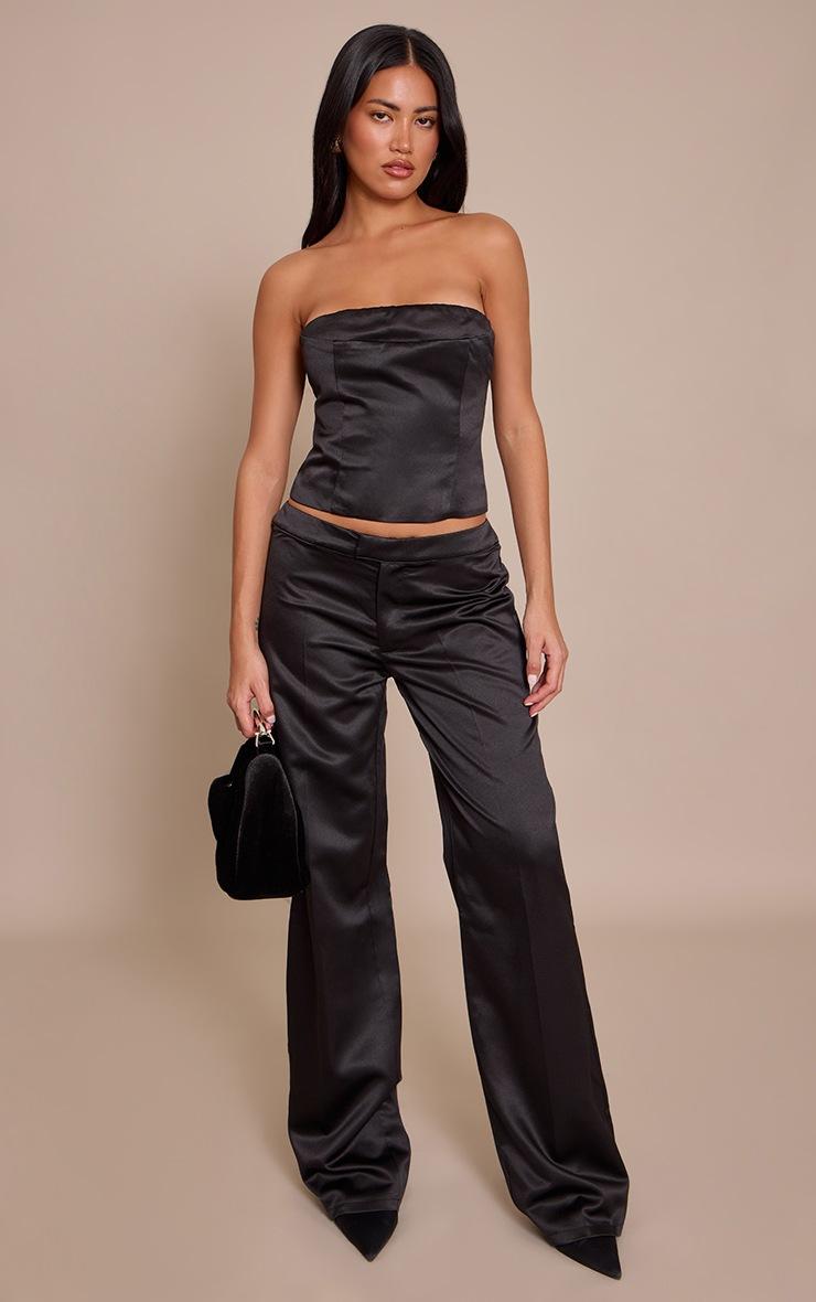 Pretty Little Thing Black Satin low Rise Straight Leg pant