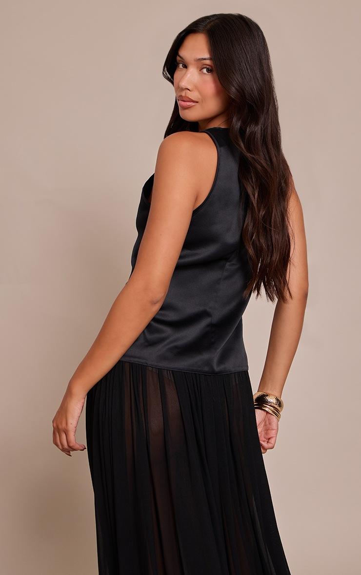Pretty Little Thing Black Satin Plunge Sleeveless Top