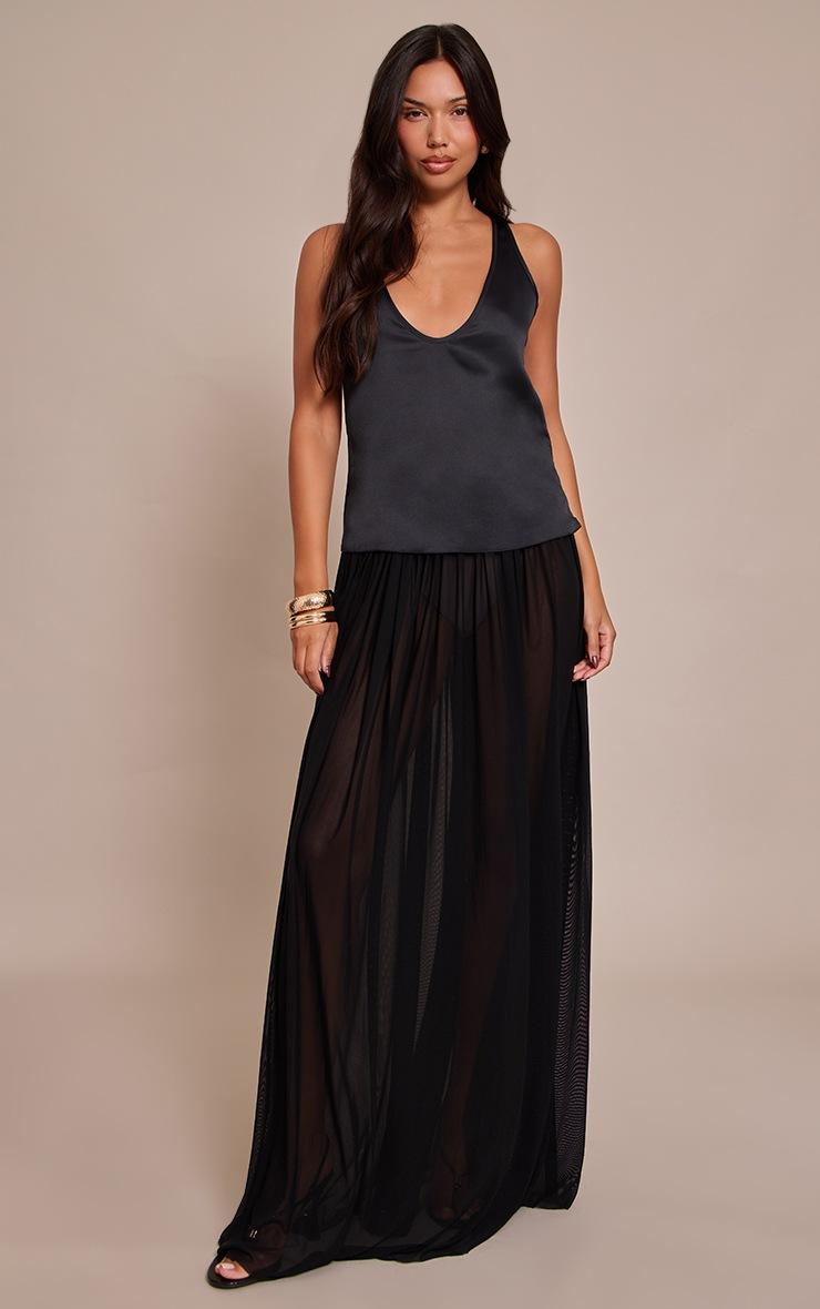 Pretty Little Thing Black Satin Plunge Sleeveless Top