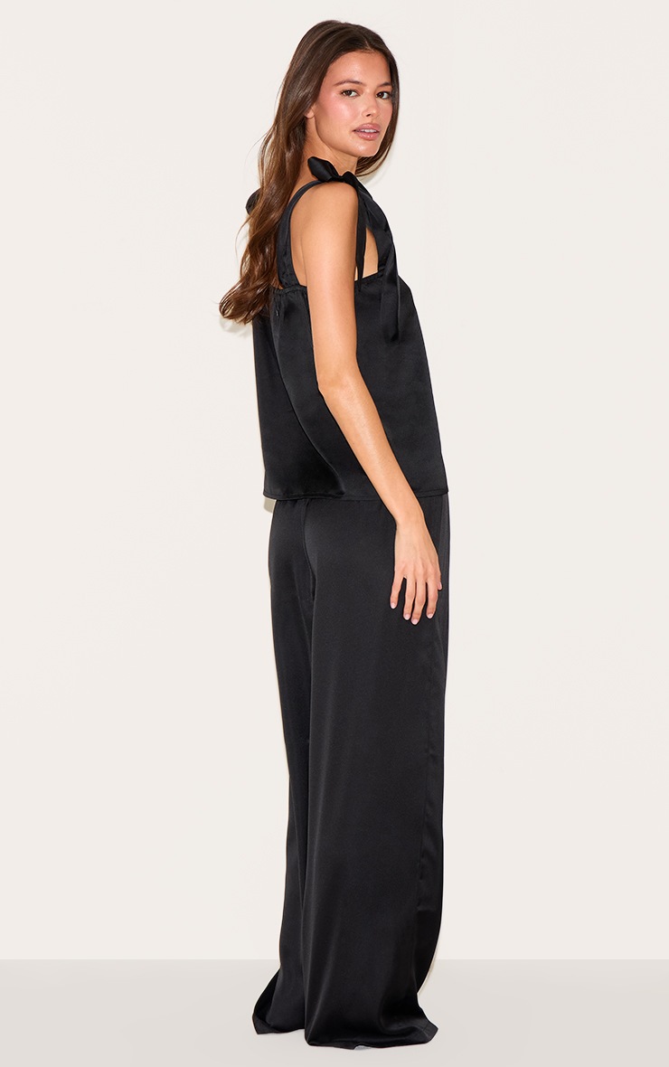Pretty Little Thing Black Satin Ribbon Tie Cami Long Pj Set