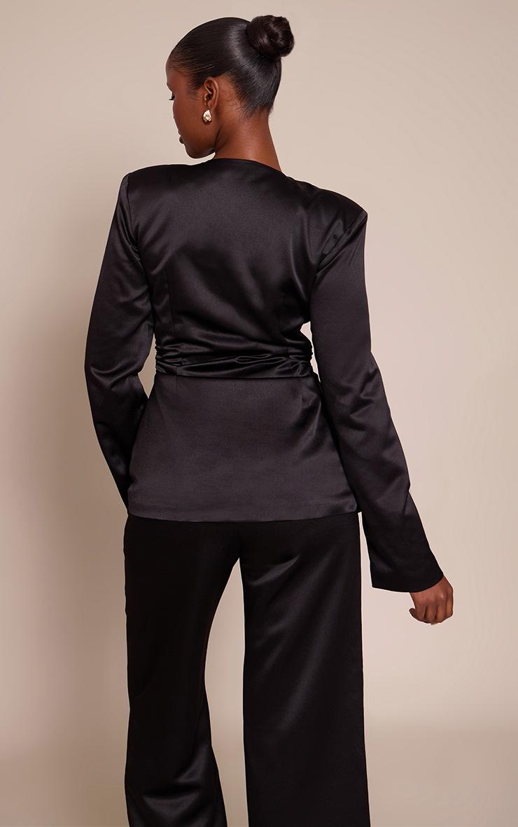 Pretty Little Thing Black Satin Ruched Cinched Blazer
