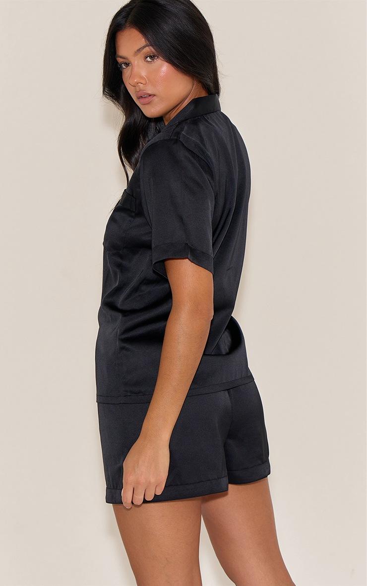 Pretty Little Thing Black Satin Short Sleeve Short Pj Set