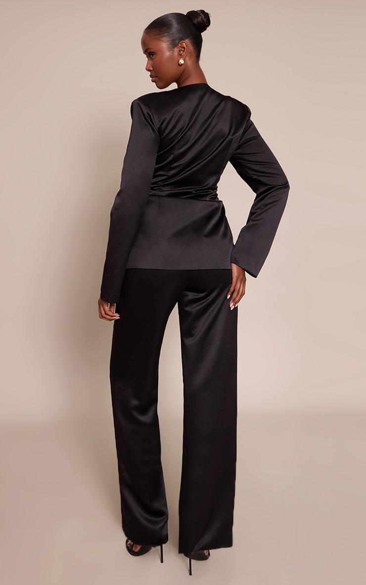 Pretty Little Thing Black Satin Straight Leg Tailored Pant